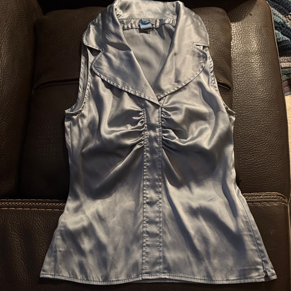 Elegant Light Blue Silk Ann Taylor Sleeveless Blouse sz 0